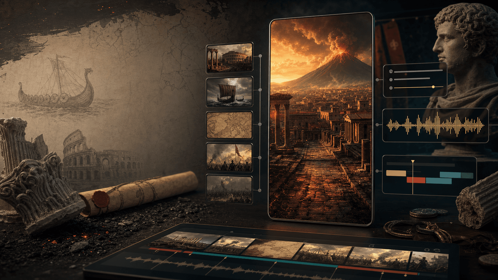 ChronoReels visual editor preview for faceless history shorts